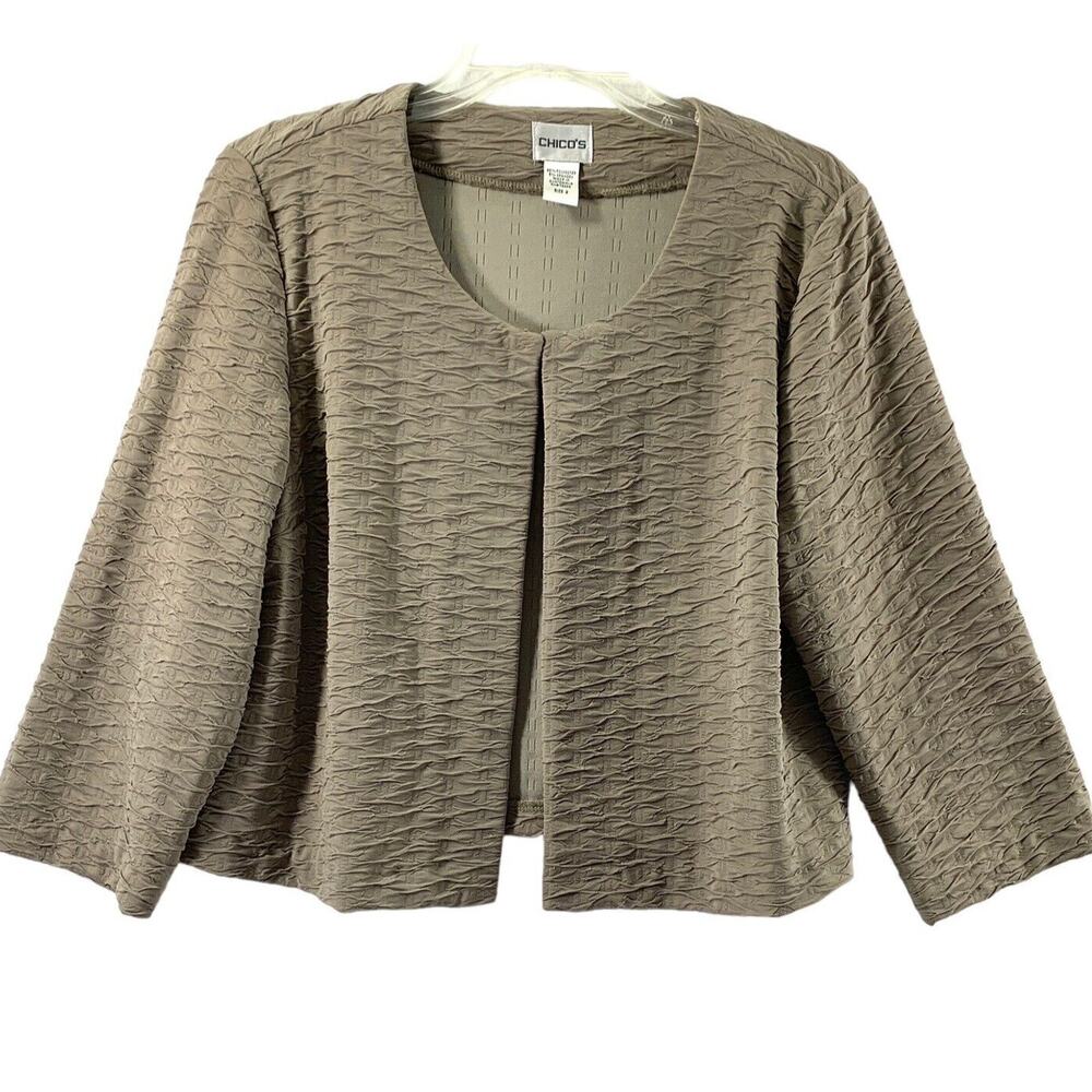 Chico's‎ Dress Jacket Womens Size 12 Gray Knit Open Front 3/4 Sleeves